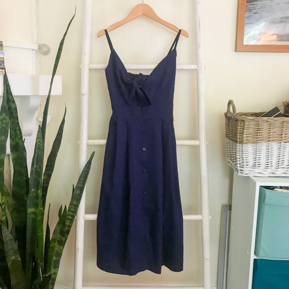 NWOT Navy Spaghetti Strap Tie Front Dress - Picture 7 of 7